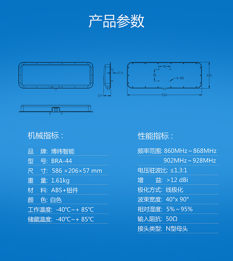 12dbic线极化UHF天线 超高频rfid天线IP65 BRA-21