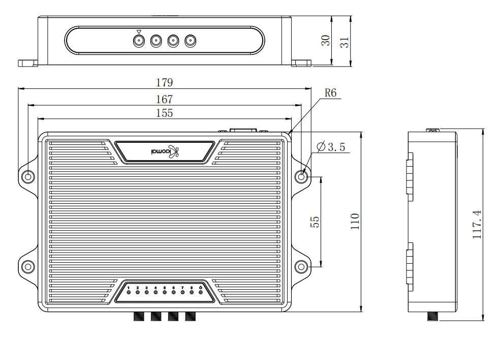 BRD-2204超高频RFID四端口固定式读写器尺寸图